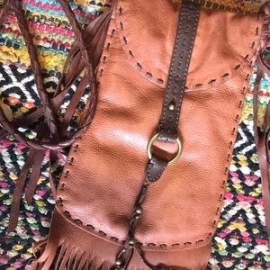 Lucky brand brown leather purse with fringe